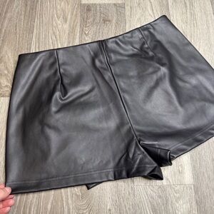 Black Faux Leather Women Shorts